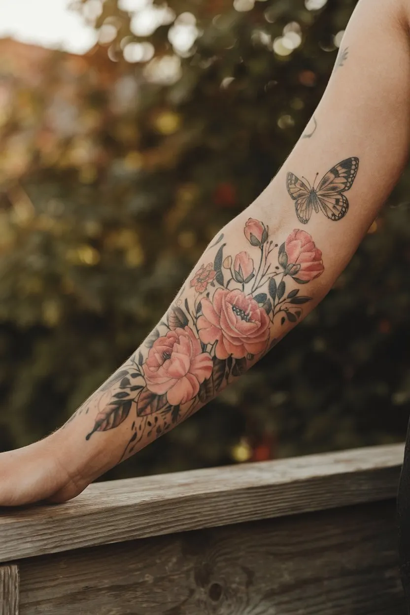 Florales Halbarm-Arm-Tattoo