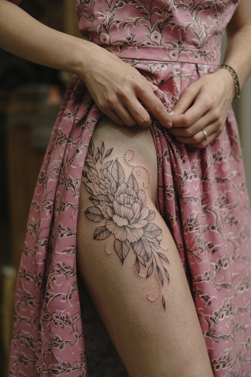 Florales Huefttattoo