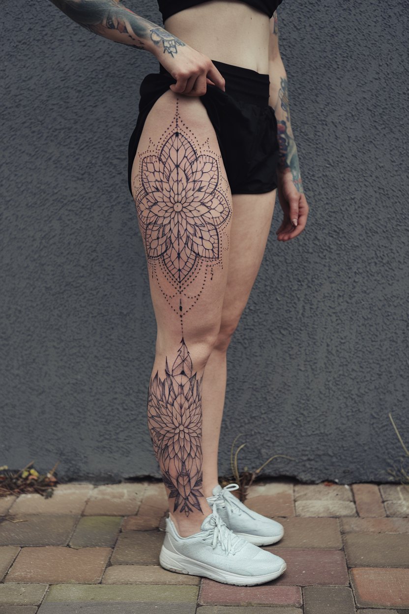 Florales Mandala Bein-Tattoo