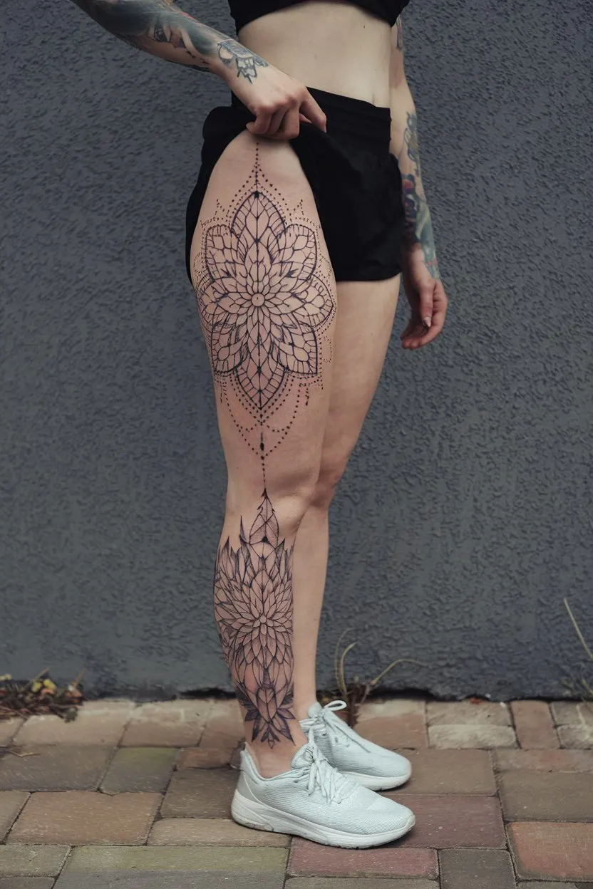 Florales Mandala Bein-Tattoo