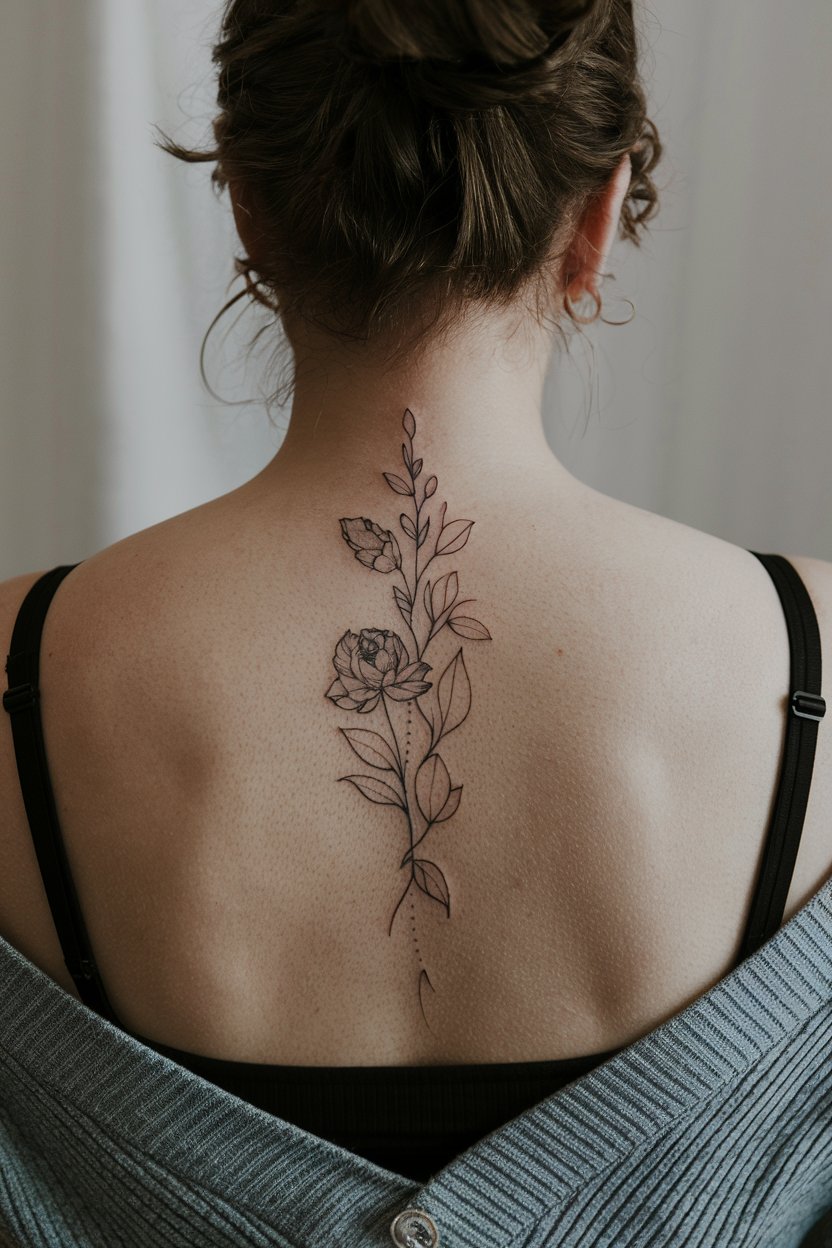 Florales Wirbelsaeulen-Tattoo