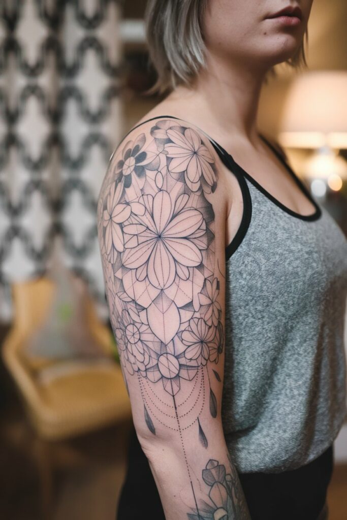 Florales und geometrisches aermeltattoo