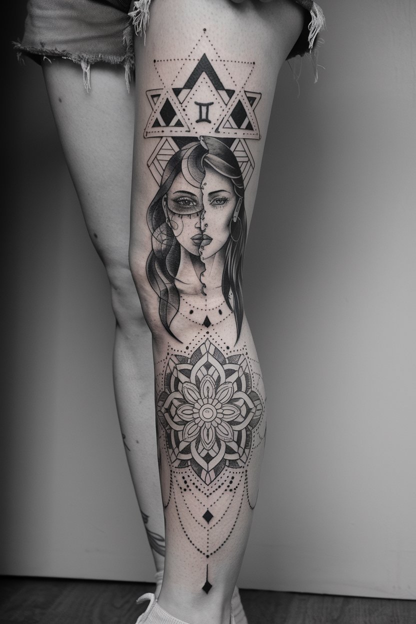 Geometrisches Bein-Aermel-Tattoo