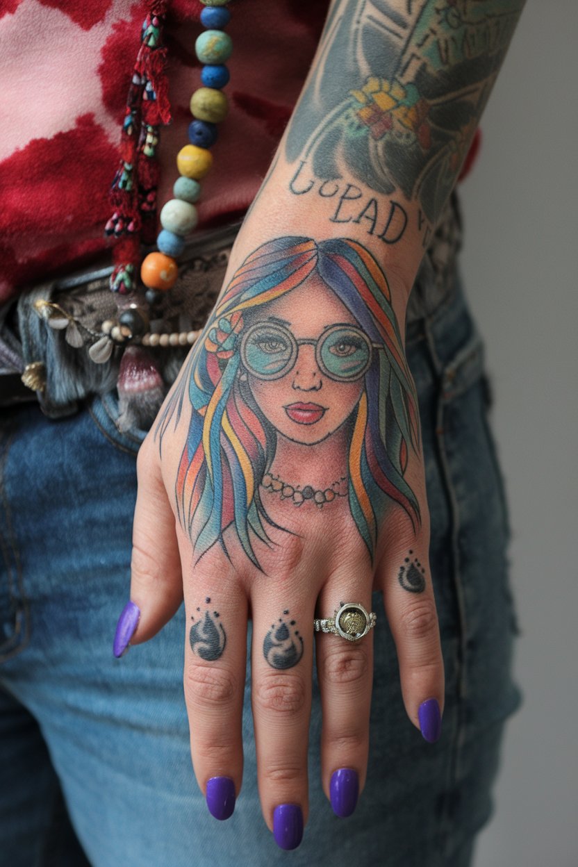 Hippie Frau Hand Tattoo