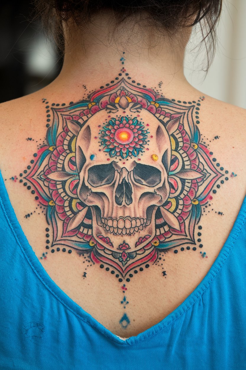 Hippie Mandala und Totenkopf Tattoo