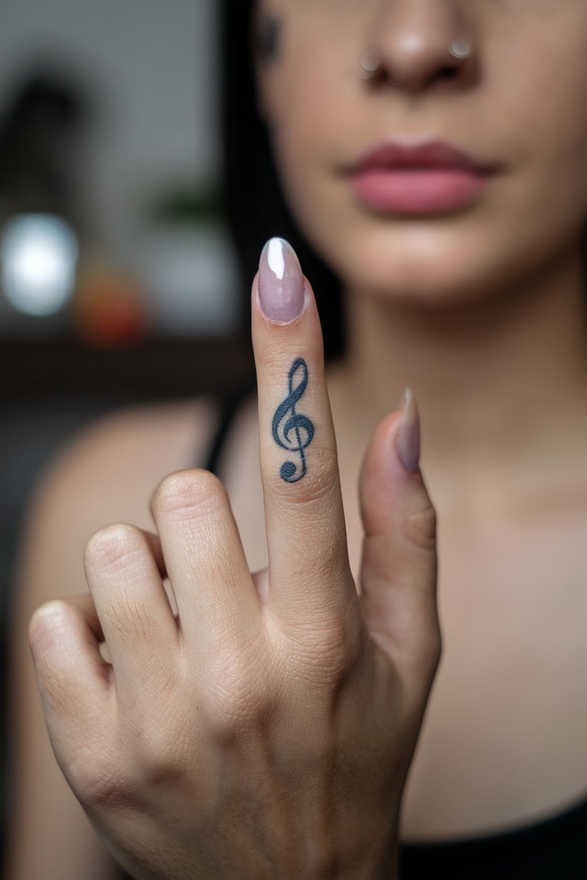 Kleiner Violinschluessel Finger-Tattoo