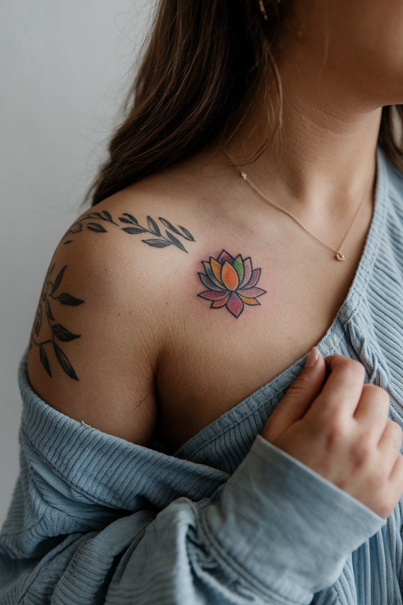 Kleines, buntes Lotusblumen Tattoo