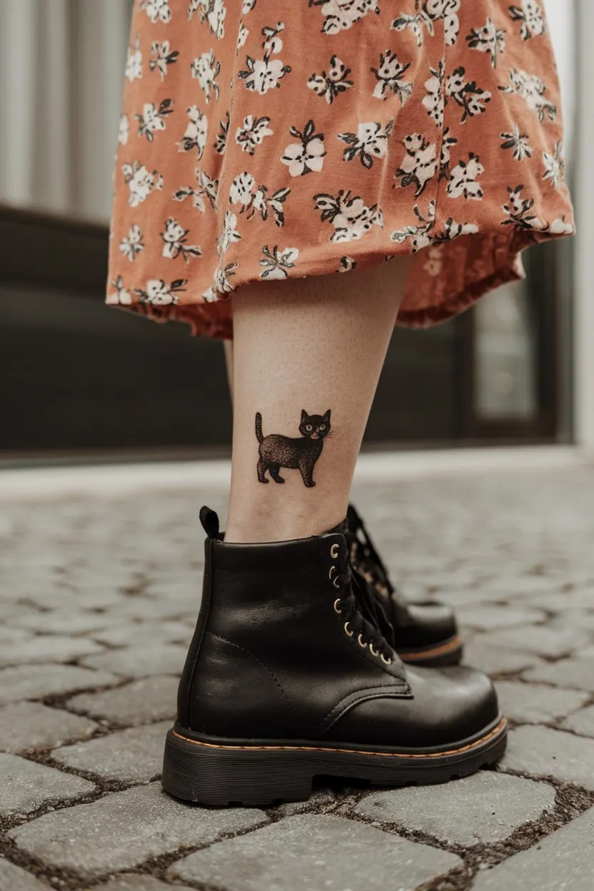 Niedliche Katze Bein Tattoo