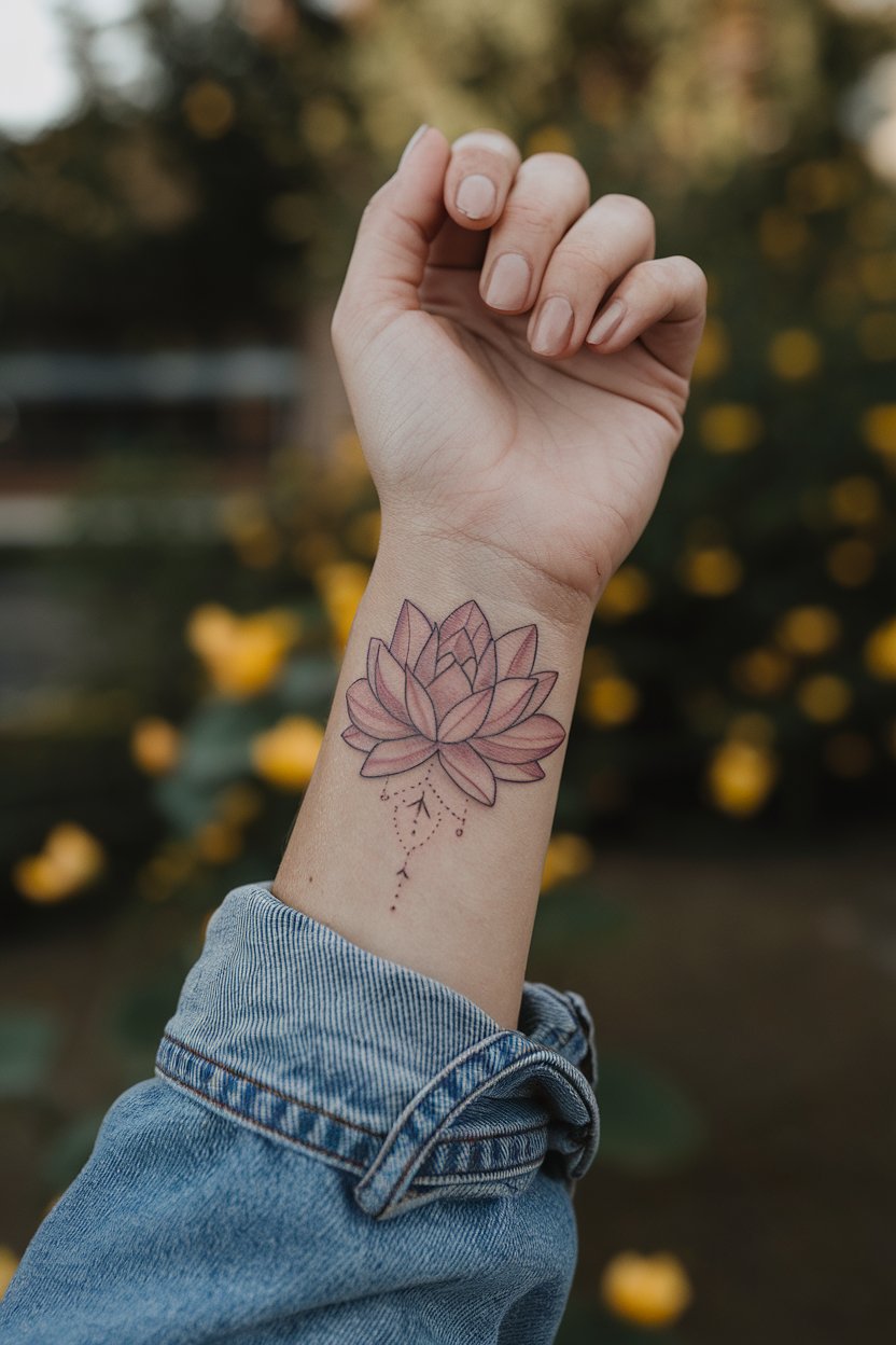 Rosa Lotusblume Handgelenk Tattoo