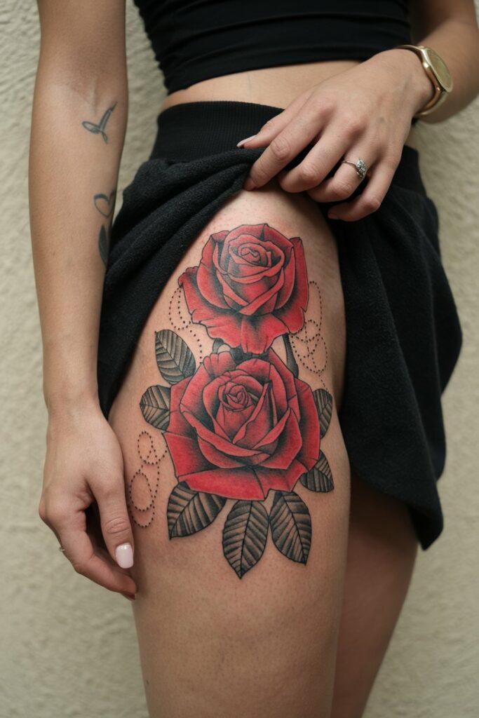 Rosen Oberschenkel-Tattoo