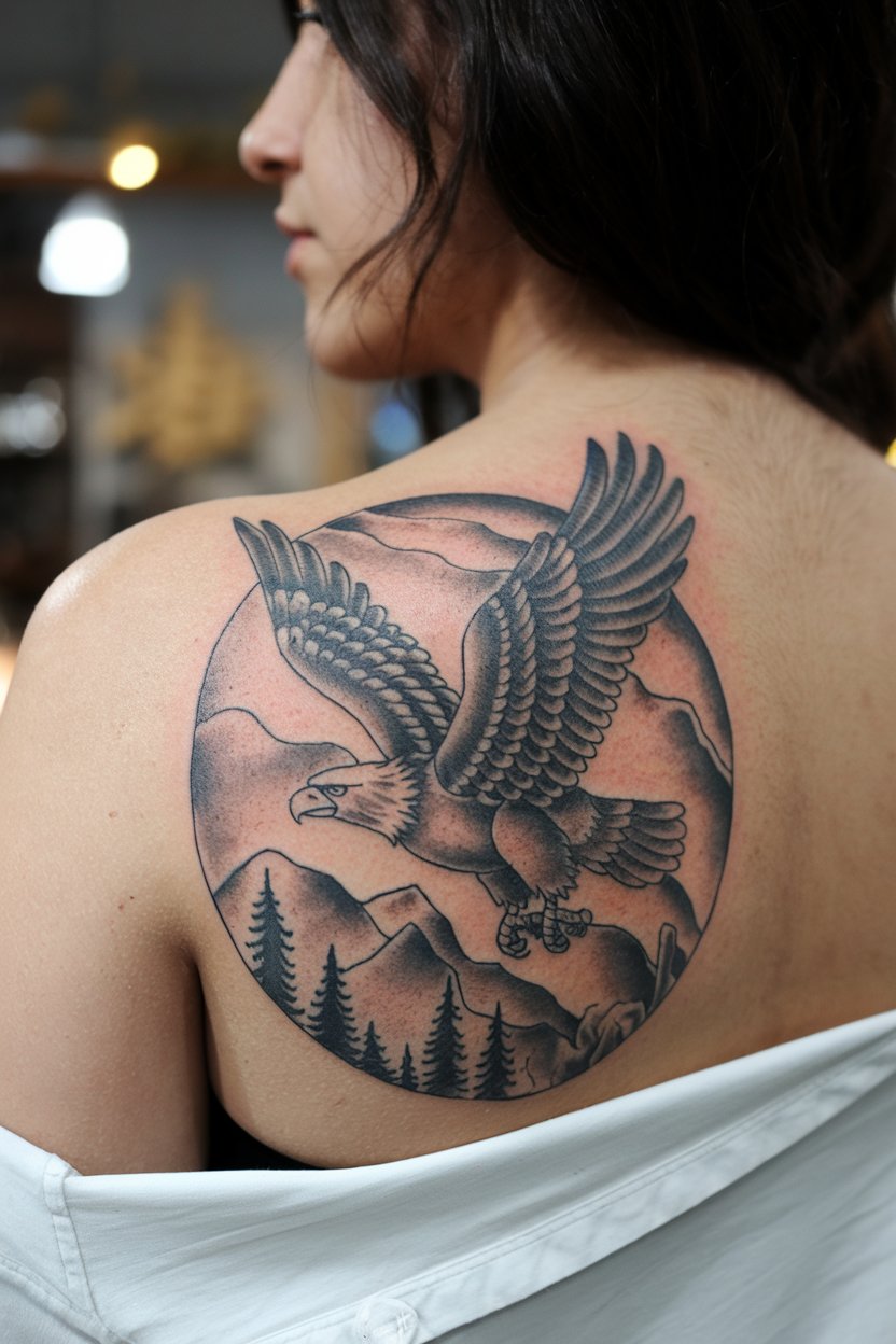 Schwarze-grauer Adler vintage Tattoo