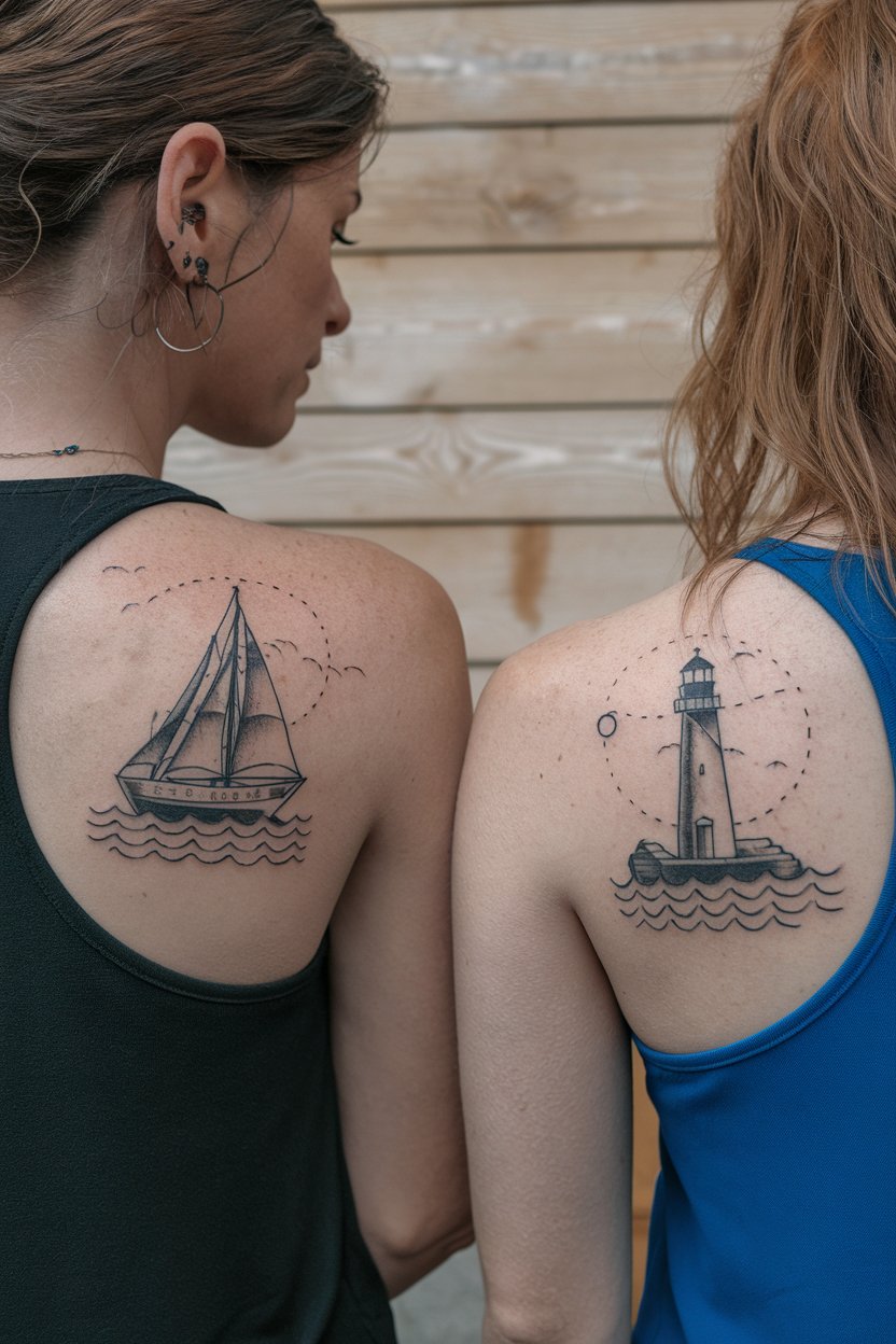 Segelboot und Leuchtturm Tattoo