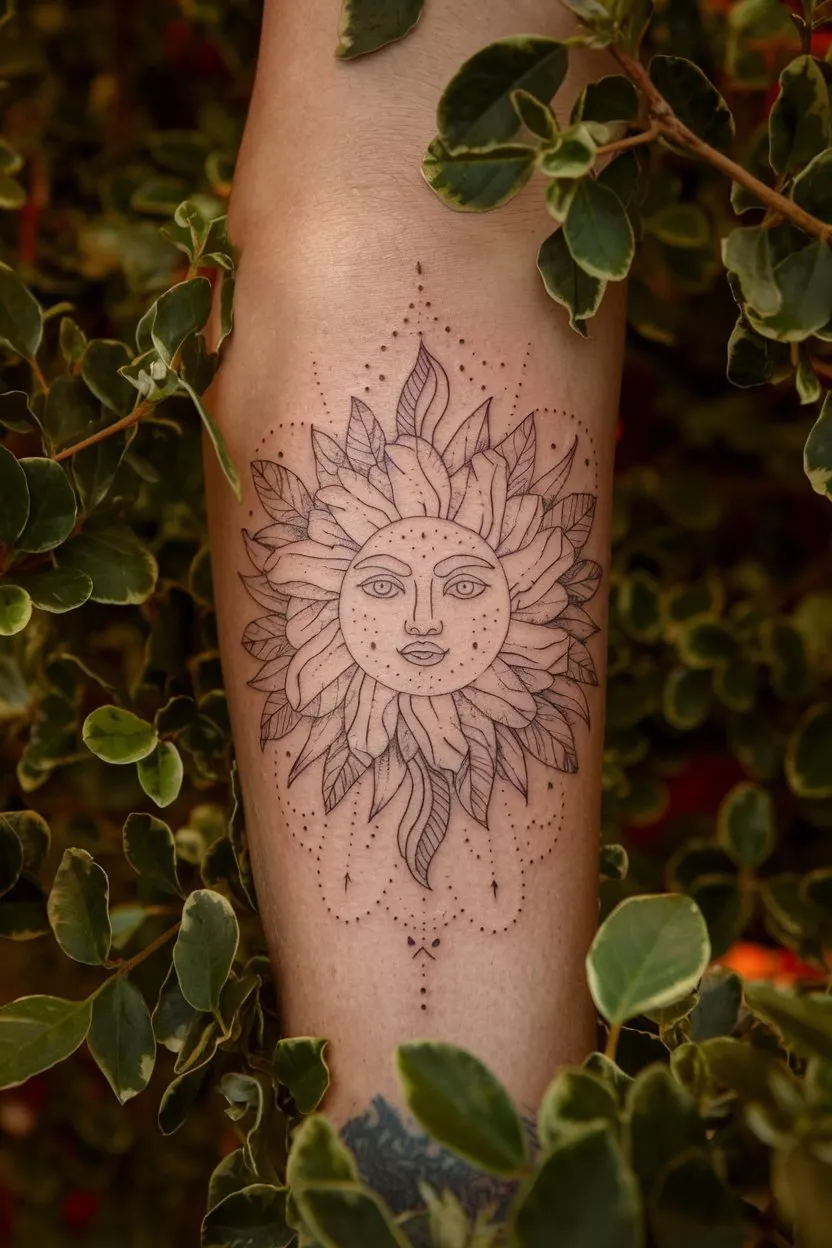 Sonne mit floralen Elementen tattoo