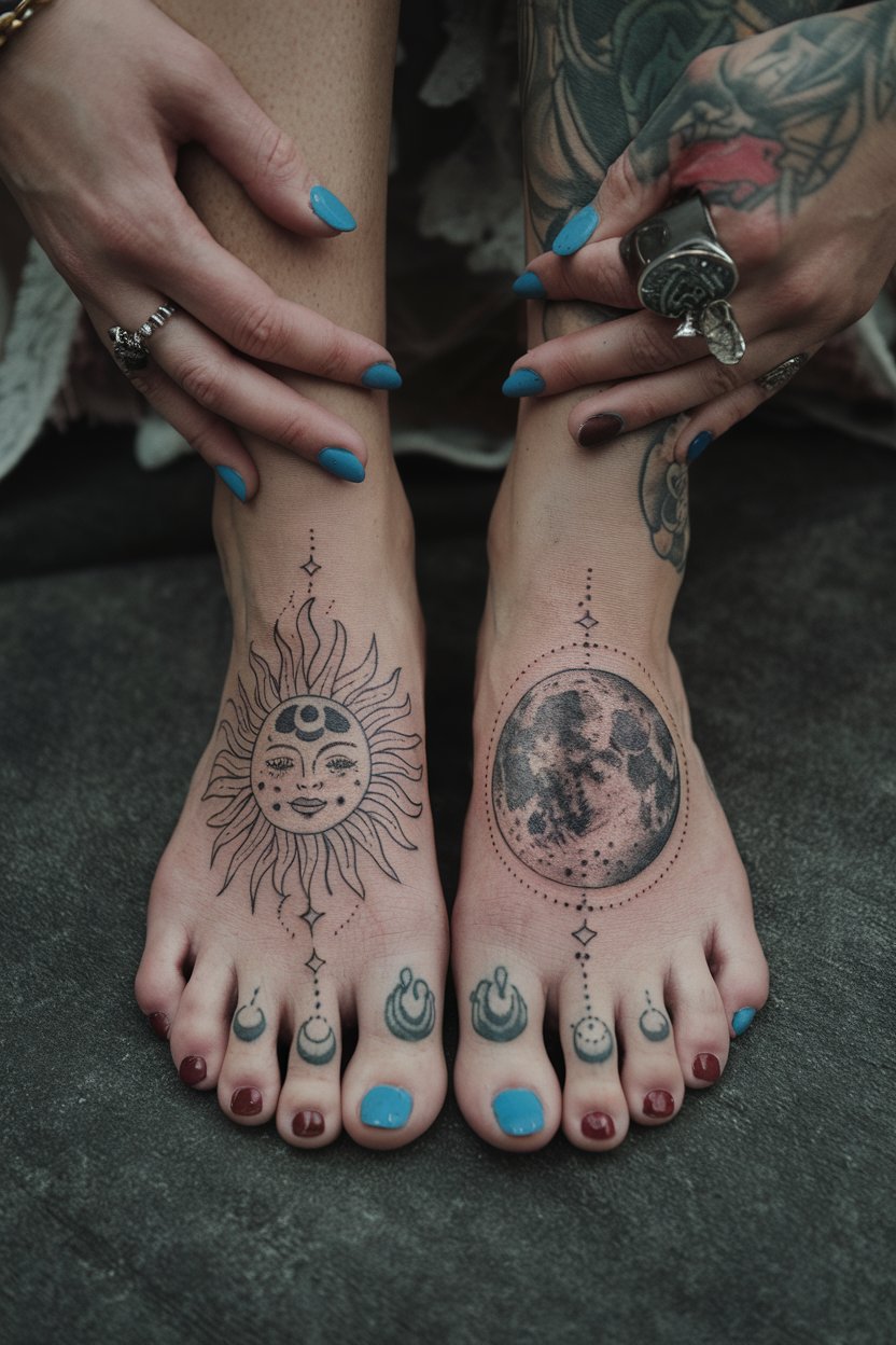 Sonne und Mond Hippie Tattoo