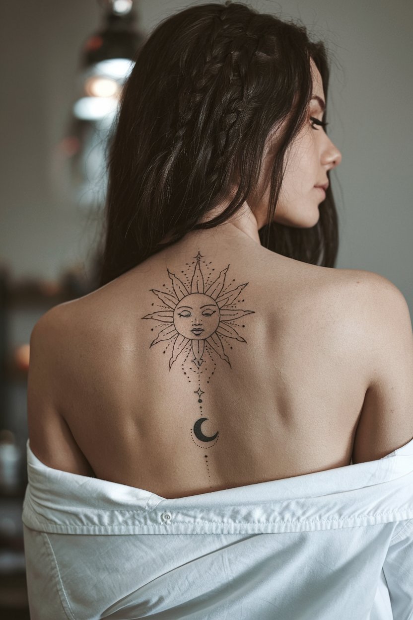 Sonne und Mond Wirbelsaeulen Tattoo