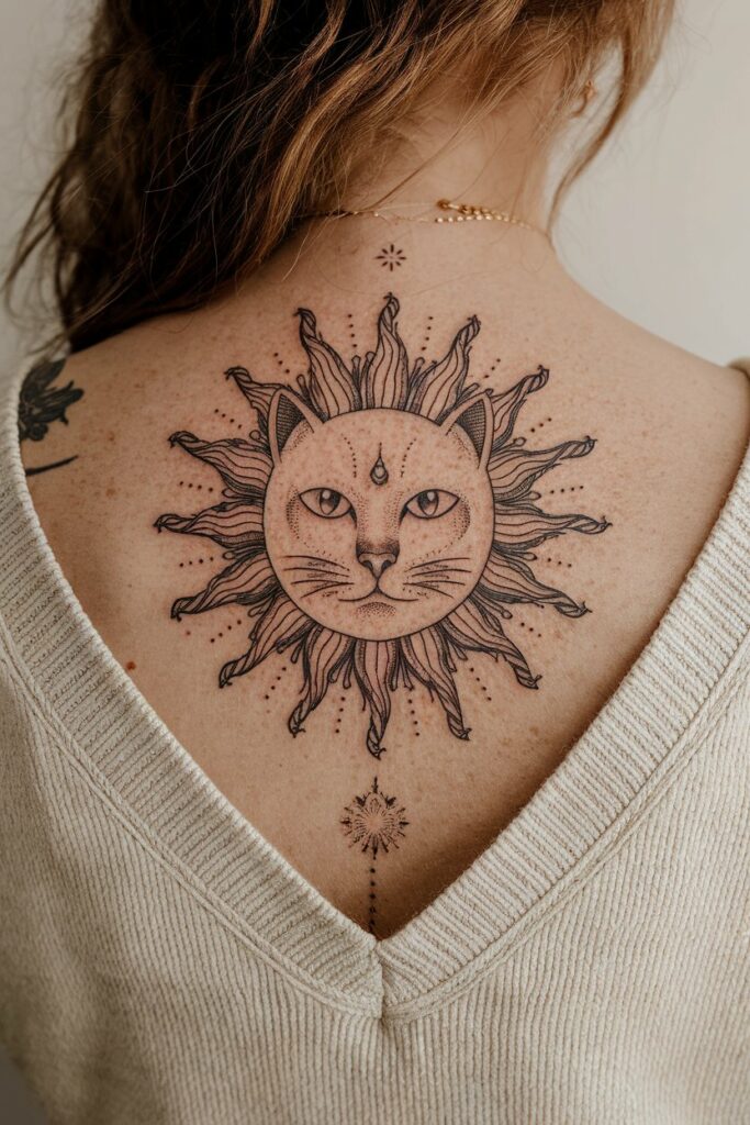 Sonnen- und Katzen-Tattoo