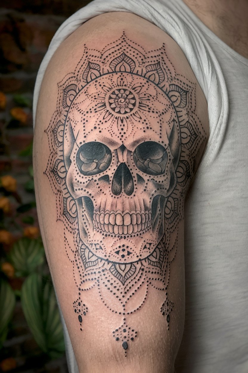 Totenkopf Dotwork Tattoo