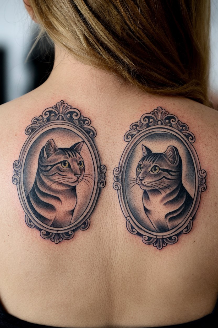 Vintage Spiegel-Katzen-Tattoos