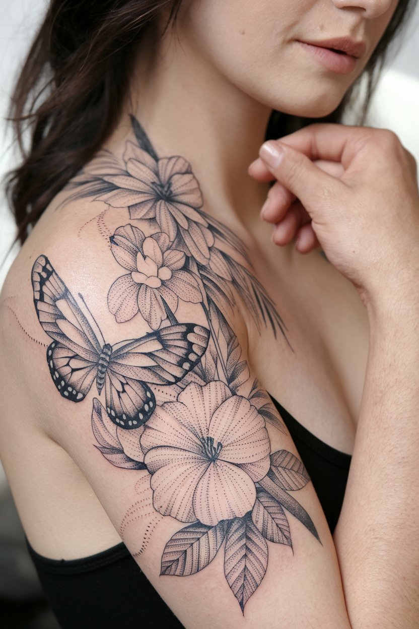 Von der Natur inspiriertes Aermeltattoo