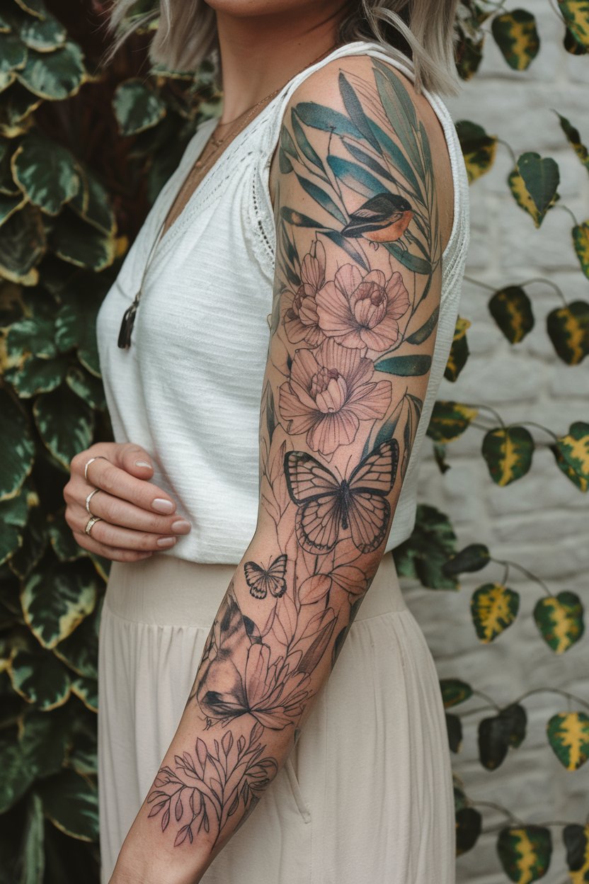 Von der Natur inspiriertes Ganzarm-Tattoo