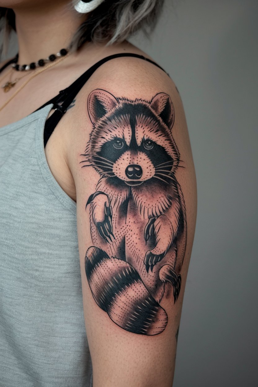 Waschbaer Dotwork Tattoo