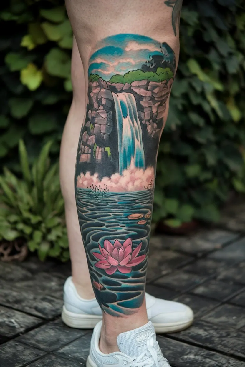 Wasserfall Beinaermel Tattoo