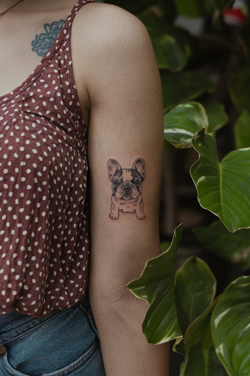 Winzige Franzoesische Bulldogge Arm Tattoo