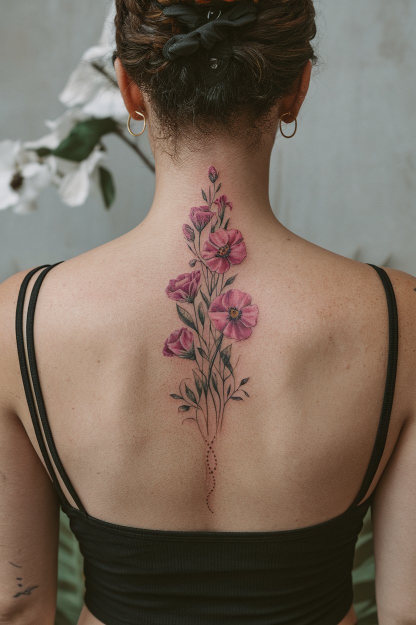 Wirbelsaeulen Blumen Tattoo