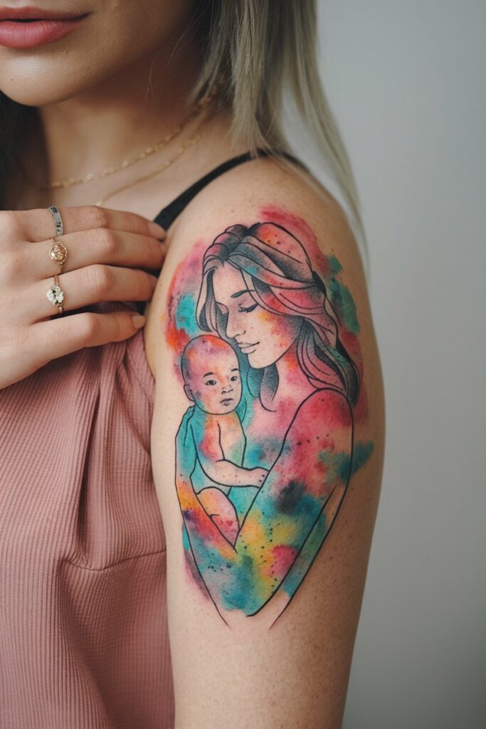 Aquarell Mutter-Tattoo