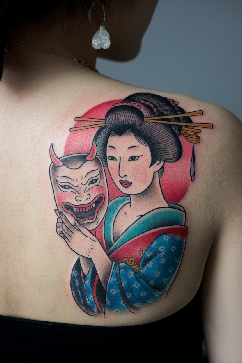 Geisha mit Hannya Maske