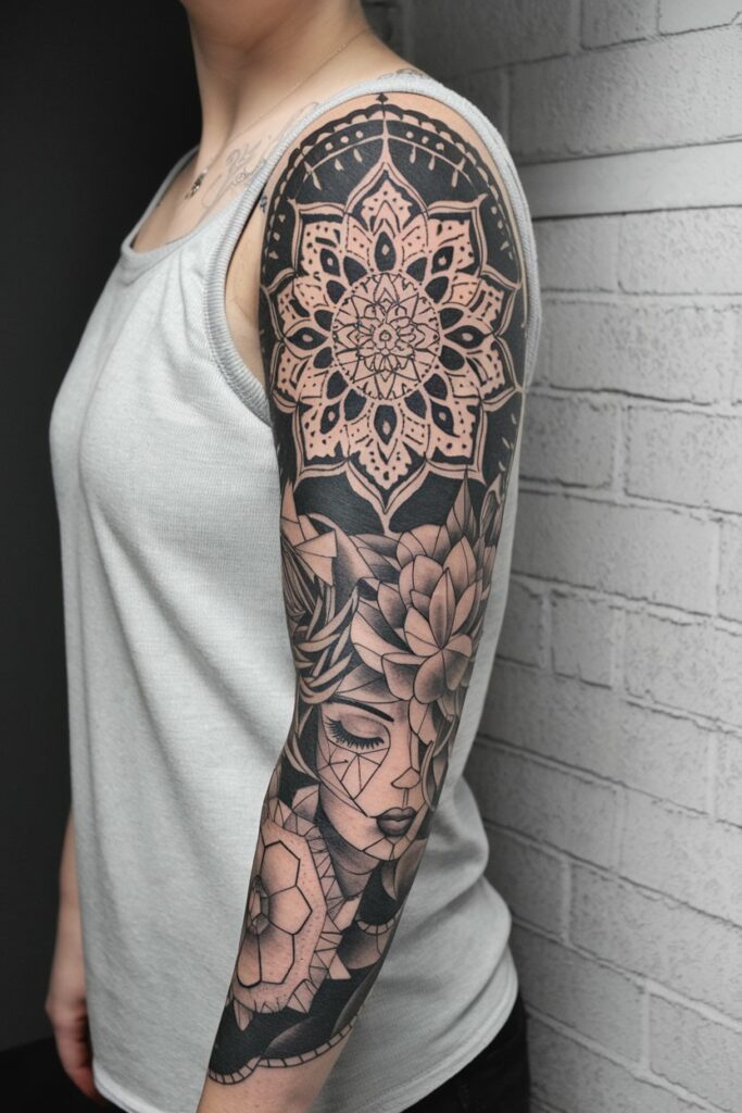 Mandala-Tattoo in Kombination mit anderen Designs