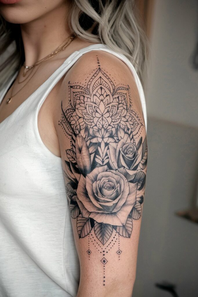 Mandala-Tattoo mit Rosen