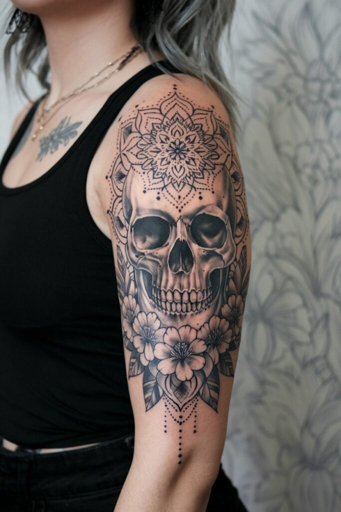 Totenkopf Mandala Arm-Tattoo