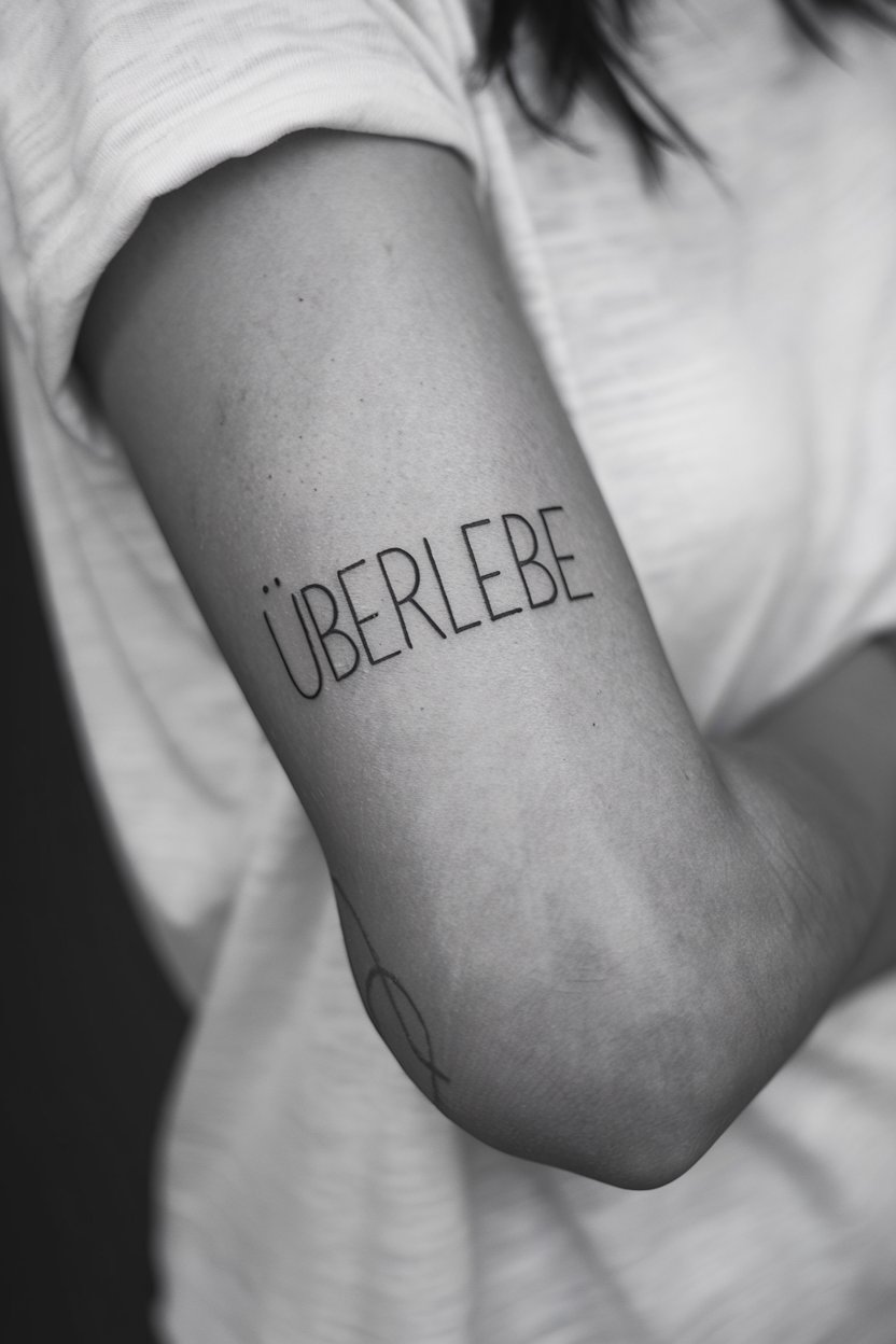 Ueberlebe Ein Wort Tattoo