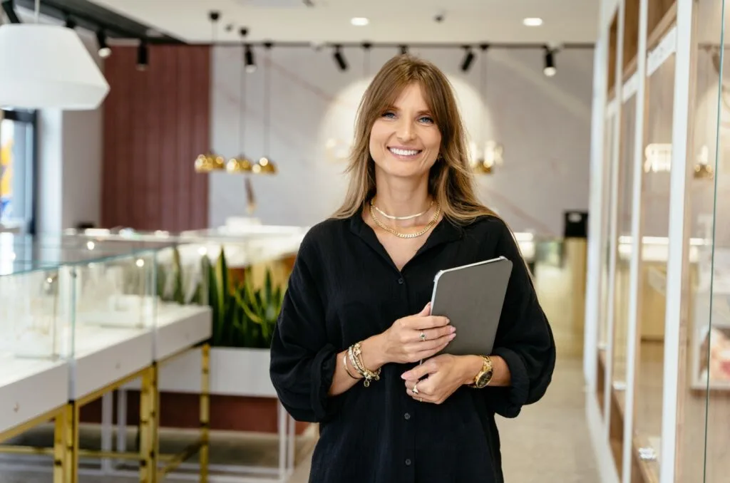 reife Frau laechelt
